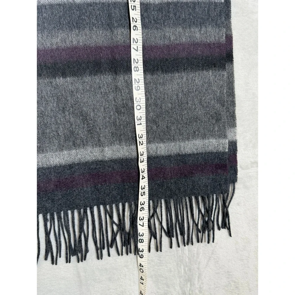 Nordstrom Lambswool Scarf Mens Gray Purple Striped Fringe Winter 78